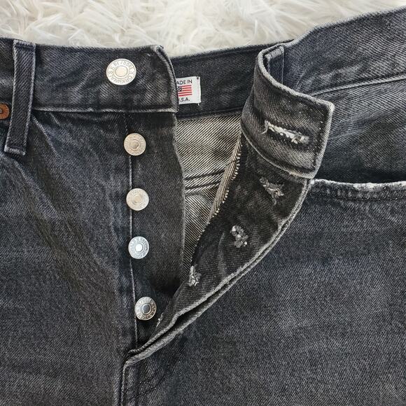 Redone Black Longline Denim Shorts 28 / 6 - Picture 2 of 6